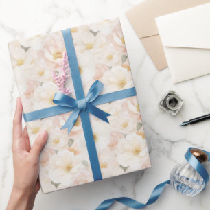 Papier Cadeau Fleurs Rose Pâle pour Mariage