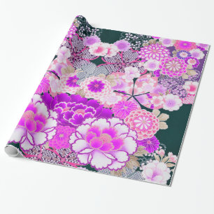 Papier Cadeau FLEURS ROSES BLANCHES Peony, Floral japonais Rose