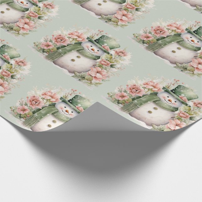 Papier Cadeau Fleurs roses de neige mignonnes Noël (Coin)