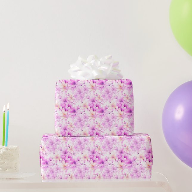 Papier Cadeau Fleurs roses délicates à l'aquarelle  (Cadeaux de fête)