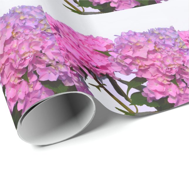 Papier Cadeau Fleurs roses élégantes hydraeas roses (Coin rond)