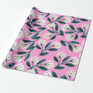 Papier Cadeau Fleurs roses et blanches