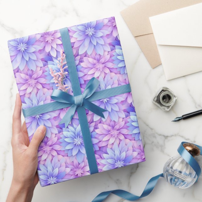 Papier Cadeau Fleurs roses et bleues Enveloppement Papier Couleu (Cadeaux)