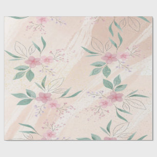 Papier Cadeau Fleurs roses et feuilles verts Art floral modern