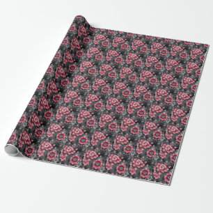 Papier Cadeau Fleurs roses et grises