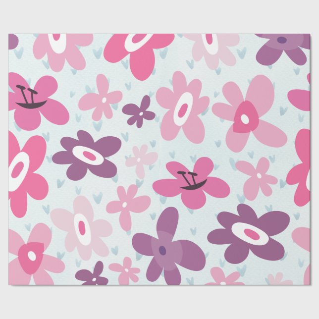 Papier Cadeau Fleurs roses mignonnes Motif Whimsical (Couture)