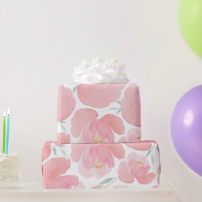 Papier Cadeau Fleurs roses pastel élégantes (Cadeaux de fête)