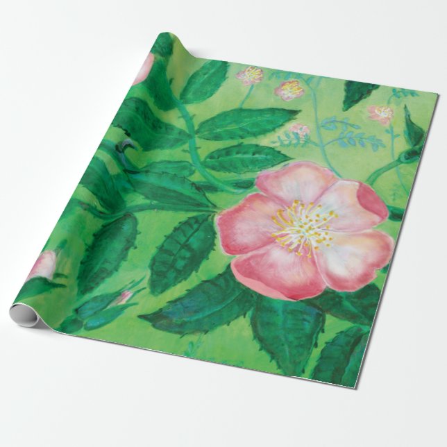 Papier Cadeau Fleurs roses sauvages (Déroulé)