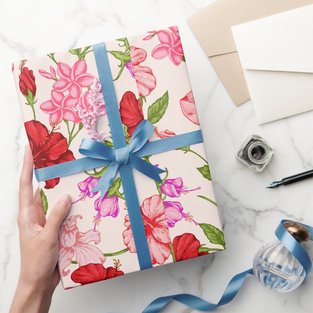 Papier Cadeau Fleurs roses tropicales (Créateur téléchargé)