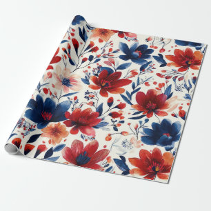 Papier Cadeau Fleurs Rouge Bleu Blanc Patriotique (10)