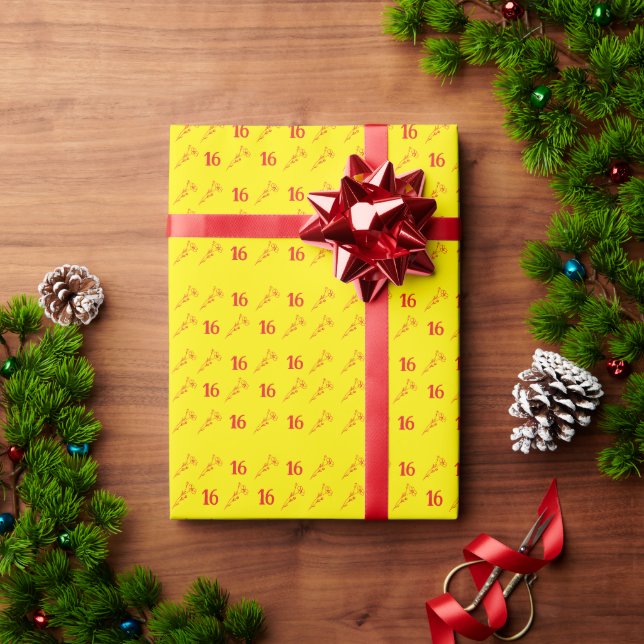 Papier Cadeau Fleurs rouge vif et jaune  (Cadeau de vacances)