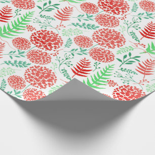 Papier Cadeau Fleurs rouges arrondies vert feuille motif