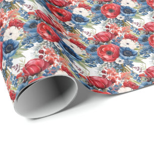 Papier Cadeau Fleurs rouges, blanches et bleues patriotiques