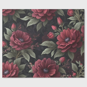Papier Cadeau Fleurs rouges bordeaux Découpage gothique