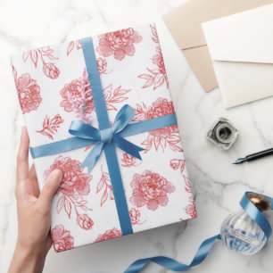 Papier Cadeau Fleurs Rouges Chic Mariage