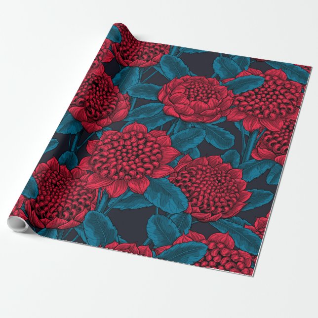 Papier Cadeau Fleurs rouges de waratah (Déroulé)