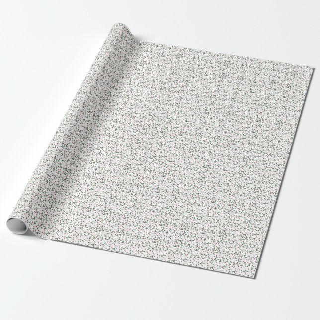 Papier Cadeau Fleurs rouges, motif feuille vert (Déroulé)
