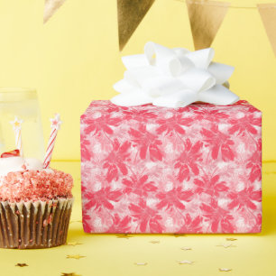 Papier Cadeau Fleurs rouges sur blanc.