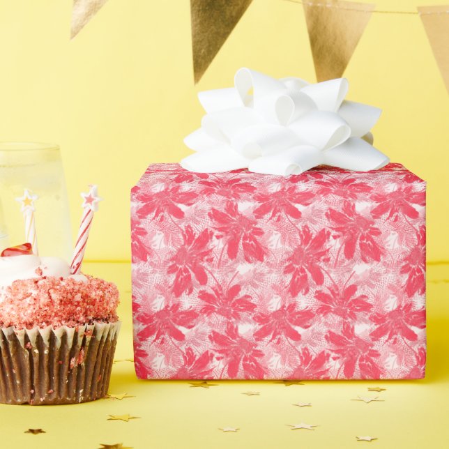Papier Cadeau Fleurs rouges sur blanc. (Fête d'anniversaire)