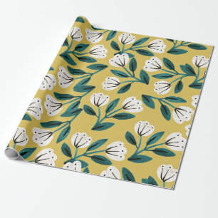 Papier Cadeau Fleurs sarcelle et or