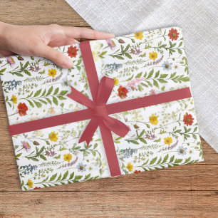 Papier Cadeau Fleurs sauvages à l'aquarelle motif rustique color