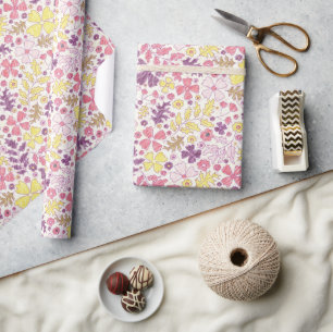 Papier Cadeau Fleurs sauvages à nœud rose violet Baby Shower
