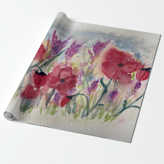 Papier Cadeau Fleurs sauvages avec des coquelicots (Déroulé)