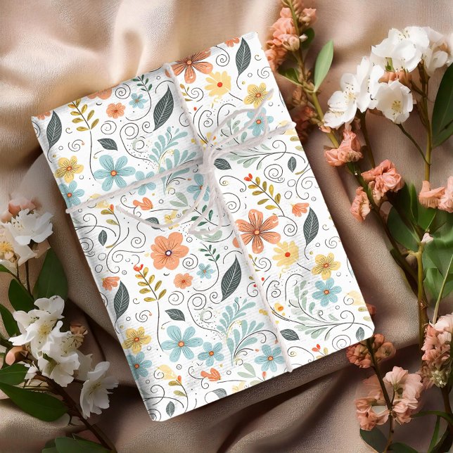 Papier Cadeau Fleurs sauvages d'été et tourbillons ID1064 (Créateur téléchargé)