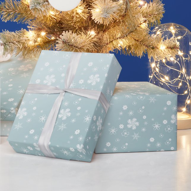 Papier Cadeau Fleurs sauvages d'hiver bleu et étoiles (Vacances)