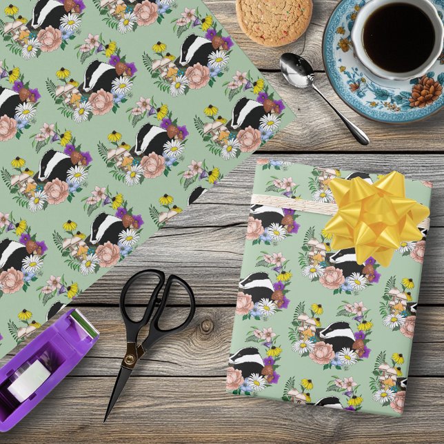 Papier Cadeau Fleurs sauvages du blaireau des bois Champignons V (Créateur téléchargé)
