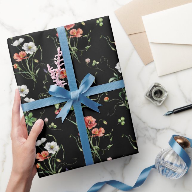 Papier Cadeau Fleurs sauvages en noir (Cadeaux)