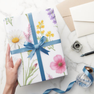 Papier Cadeau Fleurs sauvages pastel lavande bleu saumon rose