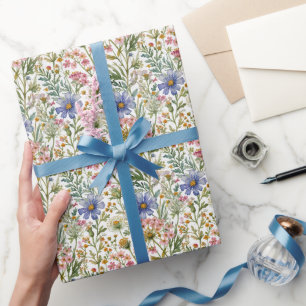 Papier Cadeau Fleurs sauvages roses et bleues Baby Shower Enterr