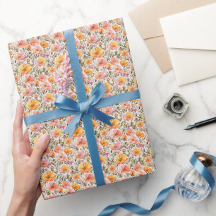 Papier Cadeau Fleurs sauvages roses jaunes orange Shower de mari
