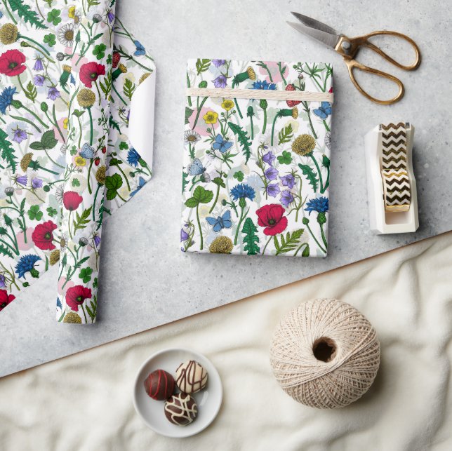 Papier Cadeau Fleurs sauvages sur blanc cassé (Artisanat)