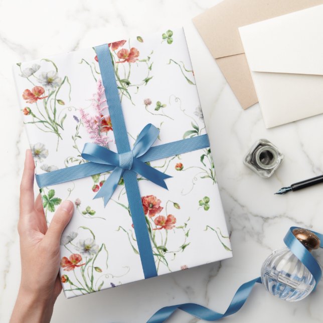 Papier Cadeau Fleurs sauvages sur fond blanc (Cadeaux)