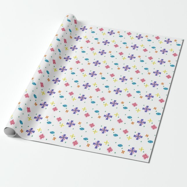 Papier Cadeau Fleurs sur l'enveloppe de cadeau blanche pointue (Déroulé)