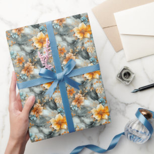 Papier Cadeau Fleurs sur marbre 