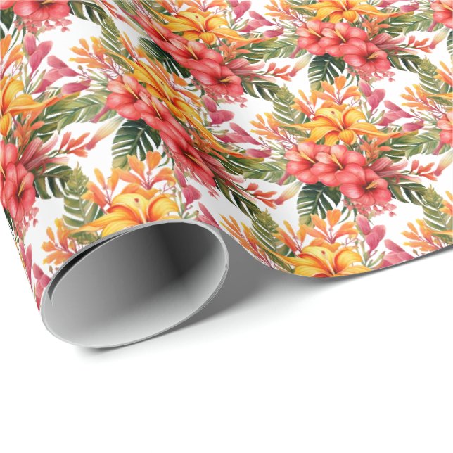 Papier Cadeau Fleurs Tropicales (Coin rond)