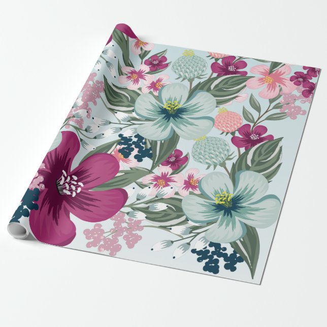 Papier Cadeau Fleurs tropicales de rouleaux de papier à envelopp (Déroulé)