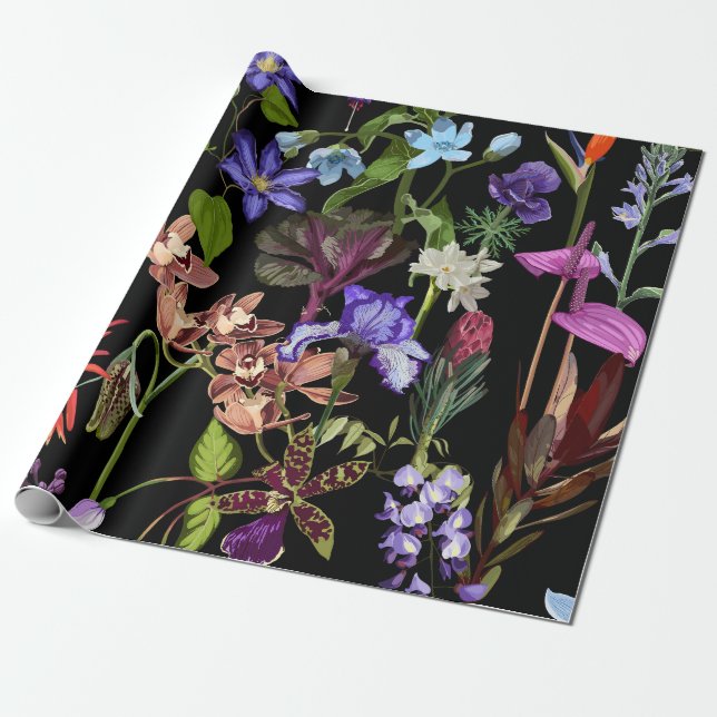 Papier Cadeau Fleurs tropicales et de jardin. (Déroulé)