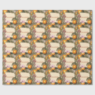 Papier Cadeau Fleurs Vintage et Oranges