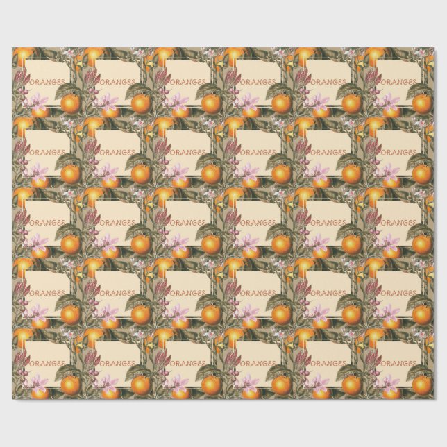 Papier Cadeau Fleurs Vintage et Oranges (Plat)