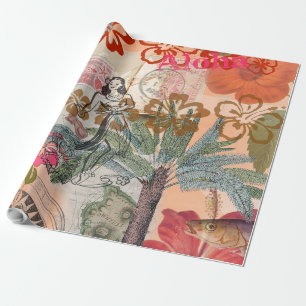 Papier Cadeau Fleurs Vintage Hula Coloré Hawaïen Tropical