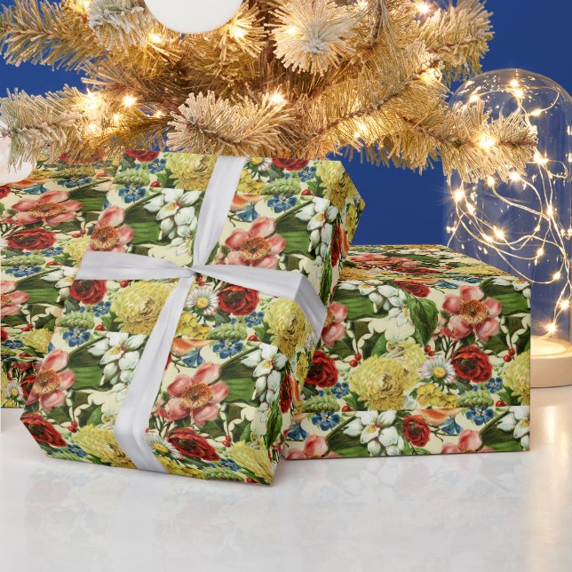 Papier Cadeau Fleurs vintages monogramme pays floral (Vacances)