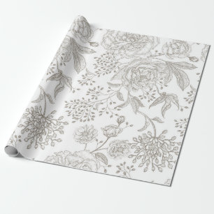 Papier Cadeau Fleurs vintages neutres monochromes