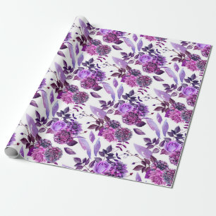 Papier Cadeau Fleurs violettes aquarelle Violet floral Botanique