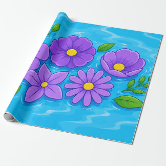 Papier Cadeau Fleurs violettes avec des feuilles vertes sur de l