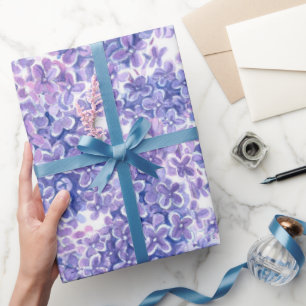 Papier Cadeau Fleurs violettes de lilas d'aquarelle