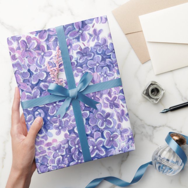Papier Cadeau Fleurs violettes de lilas d'aquarelle (Cadeaux)